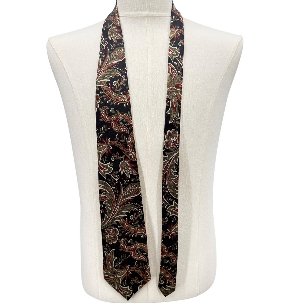 Vintage Kuppenheimer Mens 100% Silk Necktie Black Paisley‎ Wide 3.5" Made USA